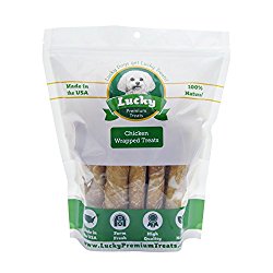 Chicken Wrapped Rawhide Dog Treats by Lucky Premium Treats, Gluten Free Dog Treats for Medium Dogs, 36 Chews