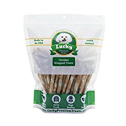 Chicken Wrapped Rawhide Dog Treats by Lucky Premium Treats, Gluten Free Dog Treats for Small Dogs, 25 Chews