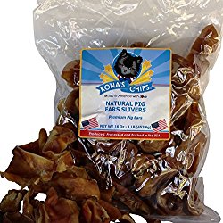 KONA’S CHIPS PIG EARS SLIVERS for Dogs. Made in the USA only, High Protein, Single Ingredient, All Natural, Nutritious, Grain Free, Fully Digestible Treat. 1 LB