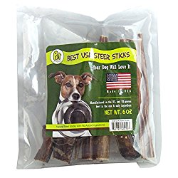 [Made in USA] All Natural Steer Stick (Bully Stick) Treats for Dogs, 6 Inches Long by Pet Magasin
