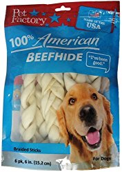 Pet Factory 78106 Beefhide 6″ Braided Sicks. 6 Pack. Made in USA