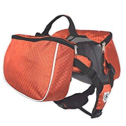 Fosinz Waterproof Outdoor Dog Backpack with Reflective Side Strip Dog Saddle Pack Orange Travel Hiking Camping (M)