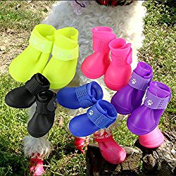 Pesp® Puppy Dogs Candy Colors Anti-slip Waterproof Rubber Rain Shoes Boots Paws Cover (Rose Red, Small)