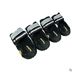 QUMY Dog Boots Waterproof Shoes for Large Dogs with Reflective Velcro Rugged Anti-Slip Sole Black 4PCS (Size 6: 2.9×2.5 inch)