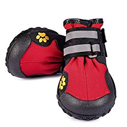 Waterproof Pet Boots for Medium to Large Dogs Labrador Husky Shoes 4 Pcs (Red, Size 8)