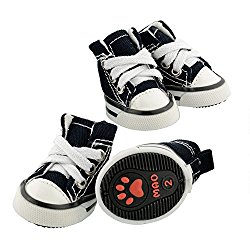 Pet Dog Shoes Denim Sport Casual Anti-slip Rubber Boots Dark Blue Sneaker Comfortable Shoes 4Pcs Pack (Small)