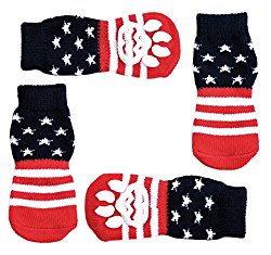Posch Anti-Slip Knit Socks for Pets with Traction Soles for Indoor Wear. Slip On Paw Protectors for Small and Medium Breed Dogs. Stars and Stripes, L