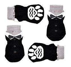 Posch Pet Socks for Dogs. Anti-Slip Knit Socks with Traction Soles for Indoor Wear. Slip On Paw Protectors. (M, Black)
