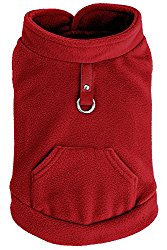 EXPAWLORER Fleece Autumn Winter Cold Weather Dog Vest Harness Clothes with Pocket , Red Medium