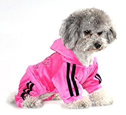 PEGASUS Pet Clothes for Puppy Cat Small Dog Soft Velvet Crown Jumpsuit Coat Hooide Pajamas Tracksuit Pink S