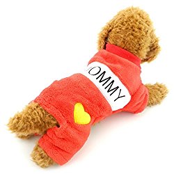 SELMAI Dog Pajamas Birthday Outfits I love Mom Dad Dog Jumpsuits Fleece Coat Winter Jacket Small Pet Warm Clothes Red M