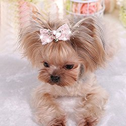 Bling Rhinestone Luxury Pet Puppy dog cat Hairpin hair bows tie dog lace Hair Clips Pet Dog Grooming Pet hair accessories Pack Of 2 Pink