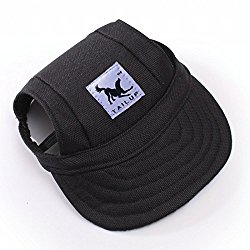 Pet Dog Cat Canvas Polyester Hat Sports Baseball Cap with Ear Holes for Dogs Puppy 10Colors 2Sizes (Medium, Black)