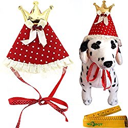 Red Pet Dog Cat Birthday Holiday Party Hat Headwear Costume Accessory with Golden Color Crown Bow ties White Dots and Lace for Small Medium Dogs Cats Pets