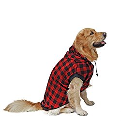 PAWZ Road Large Dog Plaid Shirt Coat Hoodie Pet Winter Clothes Warm and Soft Red L
