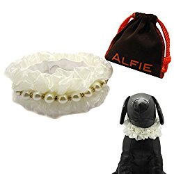 Alfie Pet by Petoga Couture – Meisie Ruffle Pearl Necklace for Dogs and Cats with Fabric Storage Bag, Color: Ivory, Size: Small