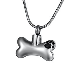 COCO Park Engraving Dog Paw Bone Pet Cremation Necklace Memorial Ashes Keepsake Urn Pendant Jewelry