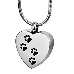 COCO Park Engraving Dog Paw Pet Keepsake Jewelry Cremation Urn Necklace Memorial Ashes Pendant -Silver