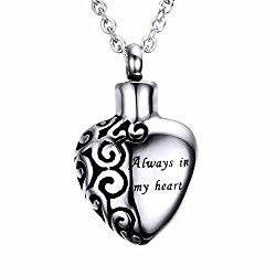 HooAMI Cremation Jewelry “Always in my heart” Memorial Urn Necklace Ashes Keepsake Pendant