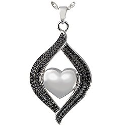 Memorial Gallery 3320bs Teardrop Ribbon Heart Midnight Stones Sterling Silver Cremation Pet Jewelry