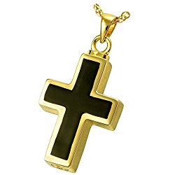 Memorial Gallery MG-3008gp Black Inlay Cross 14K Gold/Sterling Silver Plating Cremation Pet Jewelry