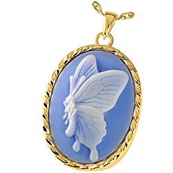 Memorial Gallery MG-3514GP Sky Blue Butterfly 14K Gold/Sterling Silver Plating Cremation Pet Jewelry