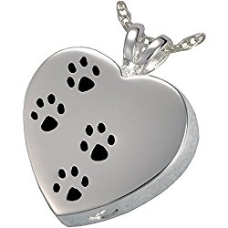 Memorial Gallery Pets 3167s Paw Prints On My Heart Sterling Silver Cremation Pet Jewelry