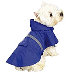 OCSOSO Pet Dog Slicker Raincoat Gear Brite Rain Jackets Dog Cat Hooded with Reflective Band (Blue, S Back: 12″(30cm))