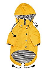 Zip Up Dog Raincoat With Reflective Buttons, Pockets, Rain/Water Resistant, Adjustable Drawstring, & Removable Hoodie – Available in Extra Small to Extra Large – Yellow Stylish Dog Rain Jacket (S)