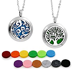 2PCS Aromatherapy Essential Oil Diffuser Necklace TWO PATTERNS Pendant Locket Jewelry,23.6″Adjustable Chain Stainless Steel Perfume Necklace