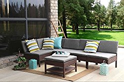 Baner Garden (K55) 6 Pieces Outdoor Furniture Complete Patio Wicker Rattan Garden Corner Sofa Couch Set, Full, Black