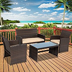 Best Choice Products 4pc Wicker Outdoor Patio Furniture Set Custioned Seats