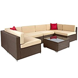 Best Choice Products 7PC Furniture Sectional PE Wicker Rattan Sofa Set Deck Couch Brown
