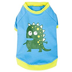 Blueberry Pet Alien the Dinosaur Cotton Dog Shirt in Blue , Back Length 16″, Pack of 1 Clothes for Dogs