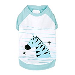 Blueberry Pet Henry the Zebra Cotton Dog Shirt in Aquamarine, Back Length 10″, Pack of 1 Clothes for Dogs
