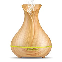 Essential Oil Diffuser,OliveTech 2017 Newest Wood Grain 400ml Ultrasonic Cool Mist Humidifier with 7 Color LED Lights Changing and Waterless Auto Shut-off for Home Office Bedroom Baby Room