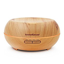 InnoGear Aromatherapy Essential Oil Diffuser Ultrasonic Cool Mist Diffusers with 7 Color LED Lights Waterless Auto Shut-off, 200ml Wood Grain