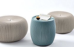 Keter 3-piece Cozy Urban Knit Furniture Set, Compact Indoor/Outdoor Table and 2 Seating Poufs