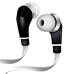 NoiseHush NX80 Earphones Premium Bass Stereo Headphones In-Ear with Tangle Free Cable Inline Microphone Earbuds – White/Black
