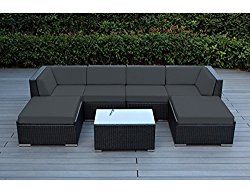 Ohana 7-Piece Patio Wicker Sectional Sofa Set with Cover, Dark Gray