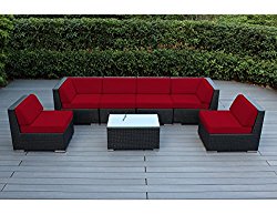 Ohana Collection 7 Piece Ohana Outdoor Patio Wicker Sectional Sofa Set – Sunbrella Red