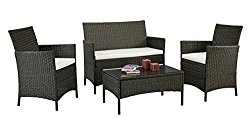 Patio Furniture Set Clearance Rattan Wicker Dining Table Chair Indoor Outdoor Furniture Set Balcony Sofa Bench (Black)