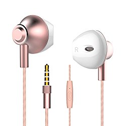 Personalized Apple Style Earbuds for Women with Case, Langsdom F9 Earpods Headphones Powerful Bass Remote Control with Microphone for iPhone, iPad, Samsung, Android,MP3 & MP4 Players (Woman,Rose Gold)