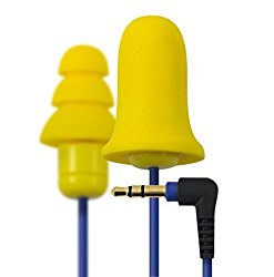 Plugfones CY-1 Contractor New & Improved Line Ear Plug Earbuds Headphones with Silicone & Foam Hearing Protection, Yellow