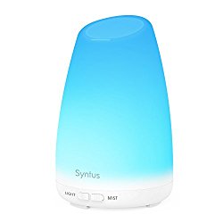 Syntus 150ml Essential Oil Diffuser Portable Ultrasonic Aromatherapy Diffusers with 7 Changeable Colored LED Lights, Adjustable Mist Mode and Waterless Auto Shut-off