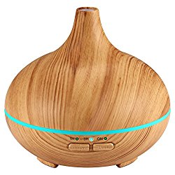 Victsing 150ml Mini Ultrasonic Aroma Essential Oil Diffuser, Wood Grain Cool Mist Humidifier for Office Home Room Study Yoga Spa, 14 Color Lights