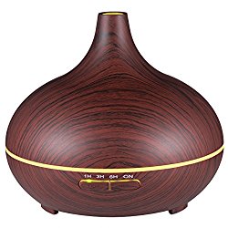 VicTsing 300ml Essential Oil Diffuser, Wood Grain Ultrasonic Aroma Cool Mist Humidifier for Office Home Bedroom Baby Room Study Yoga Spa (Brown)