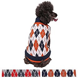 Blueberry Pet Chic Argyle All Over Dog Sweater in Midnight Blue and Dark Princeton Orange, Back Length 12″, Pack of 1 Clothes for Dogs