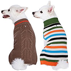 Blueberry Pet Pack of 2 Winter Coziness Cool Tone Dog Sweaters with Stripes and Classic Cable Knit Pattern, Back Length 12″, Clothes for Dogs