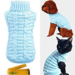 Knitted Braid Plait Turtleneck Sweater Knitwear Outwear for Dogs & Cats (Light Blue, M)